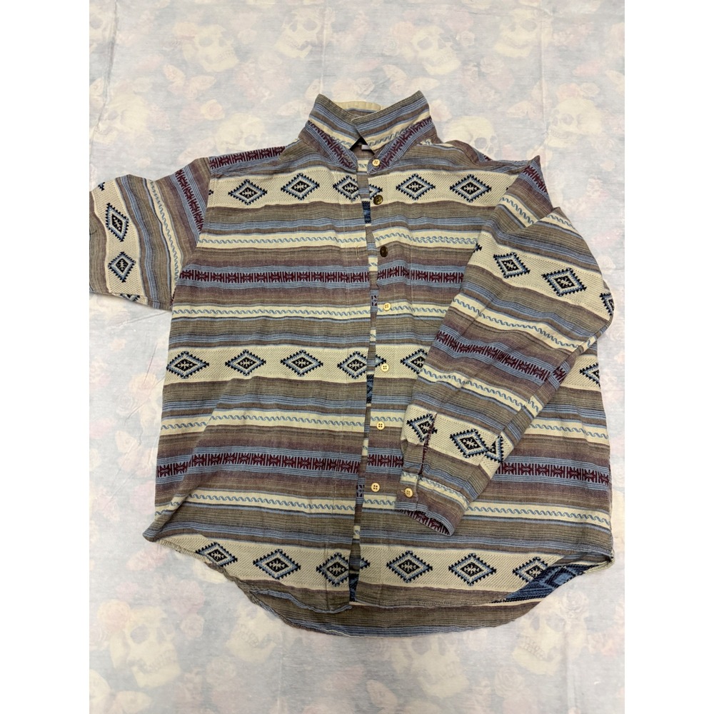 VTG  Backroad Blues Womens XL Southwestern Cotton Button Down Aztec Tribal Fall